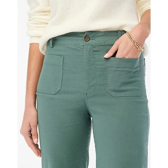 NWT J. Crew High Rise Patch Pocket Wide Leg Pants 25 0 Green Linen BW803 J.Crew - Picture 3 of 6